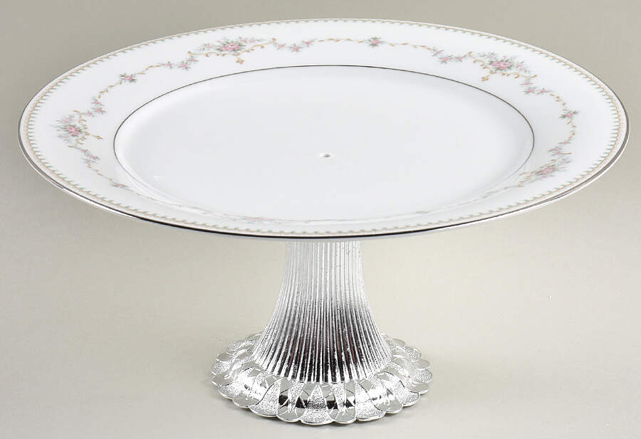 Fairmont (Platinum Trim) Cake Stand with 4"-5" Metal Pedestal  Hc by Noritake-1