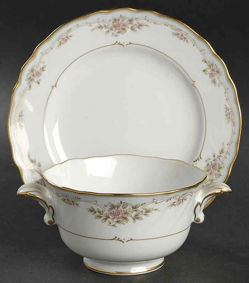 Floral Embrace Cream Soup Bowl & Bread Plate/Saucer  Set by Noritake-1