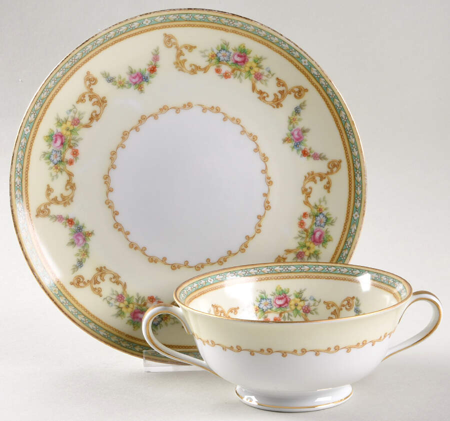 Flomar Footed Cream Soup Bowl & Saucer Set by Noritake-1