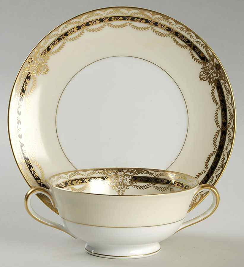 Gacahad Black Footed Cream Soup Bowl & Saucer Set by Noritake-1