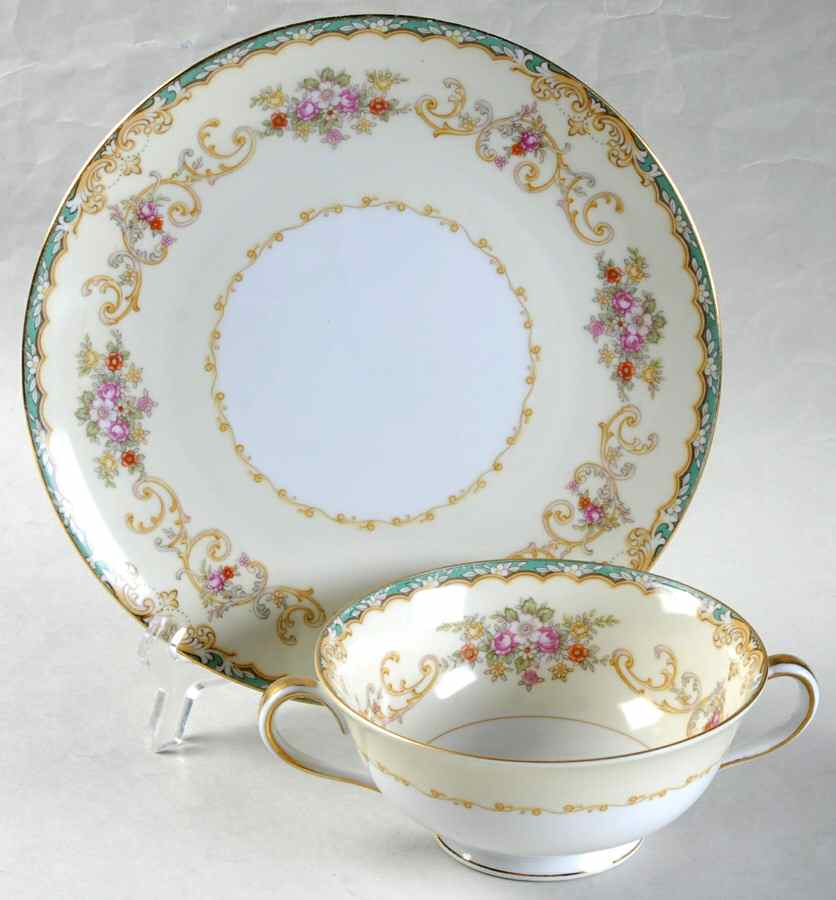 Gavotte Footed Cream Soup Bowl & Saucer Set by Noritake-1