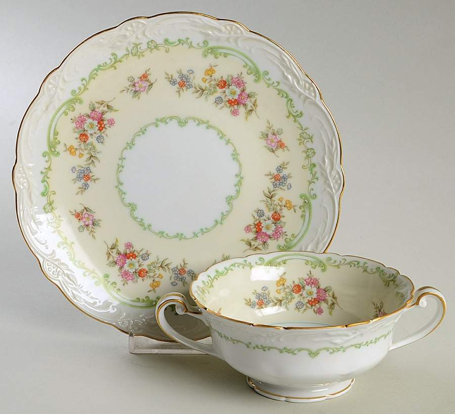 Glamour Footed Cream Soup Bowl & Saucer Set by Noritake-1