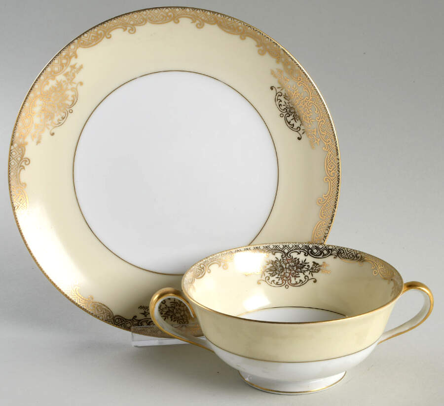Goldalia Footed Cream Soup Bowl & Saucer Set by Noritake-1