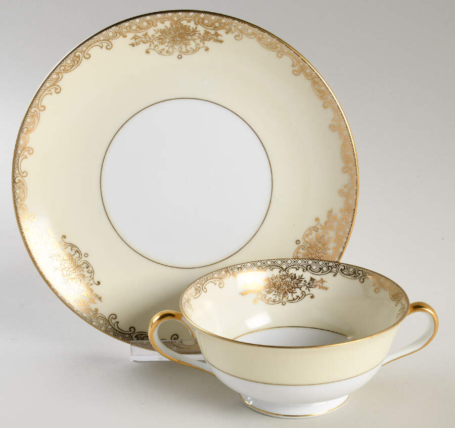 Goldalia Footed Cream Soup Bowl & Saucer Set by Noritake-1