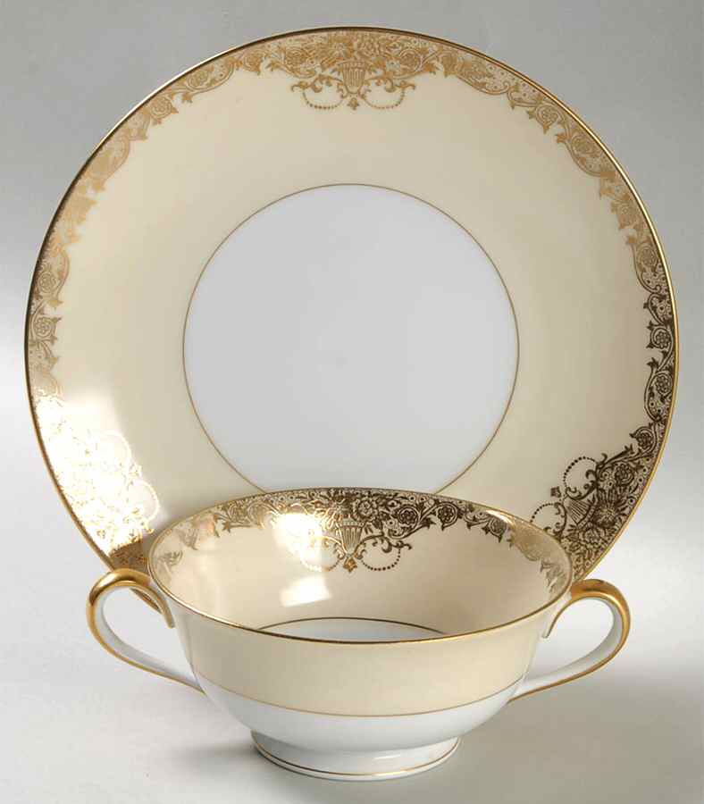 Goldcella Footed Cream Soup Bowl & Saucer Set by Noritake-1