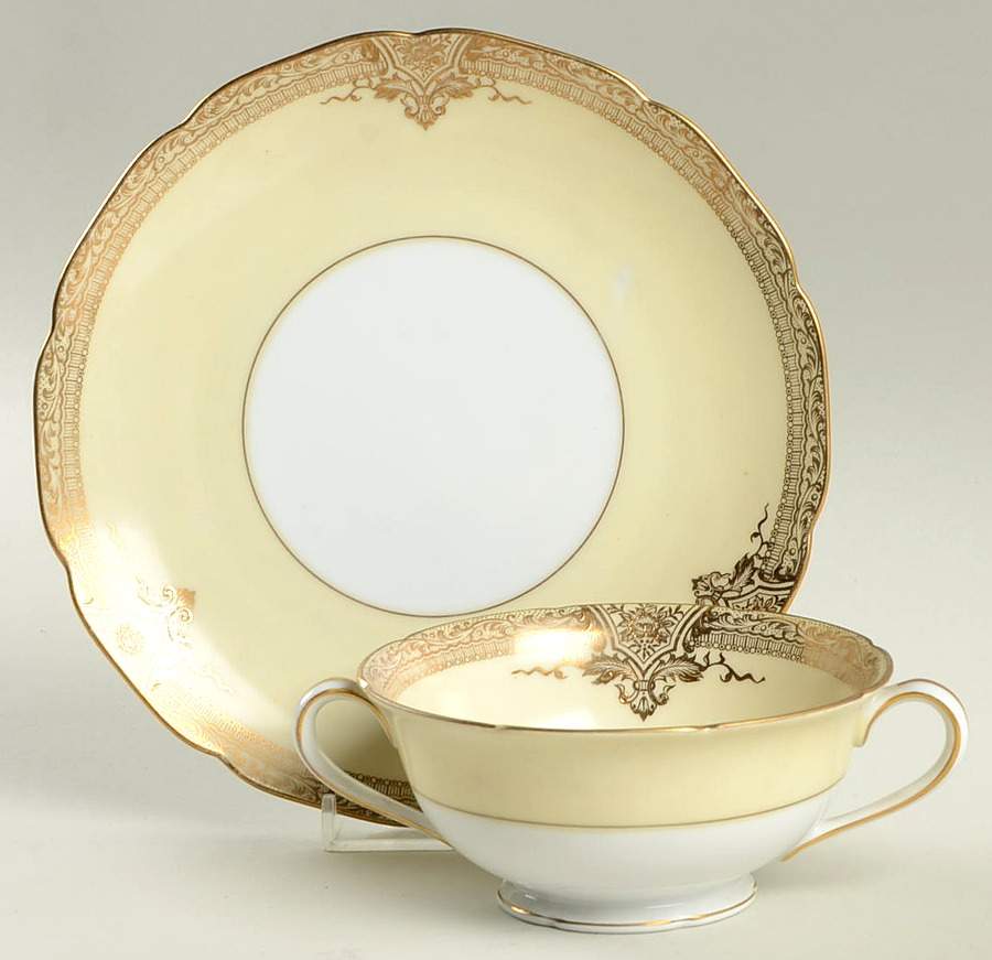 Goldette Footed Cream Soup Bowl & Saucer Set by Noritake-1