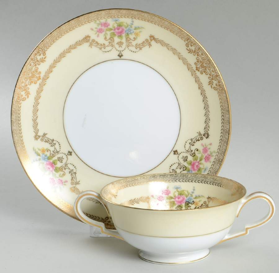 Goldfleur Footed Cream Soup Bowl & Saucer Set by Noritake-1