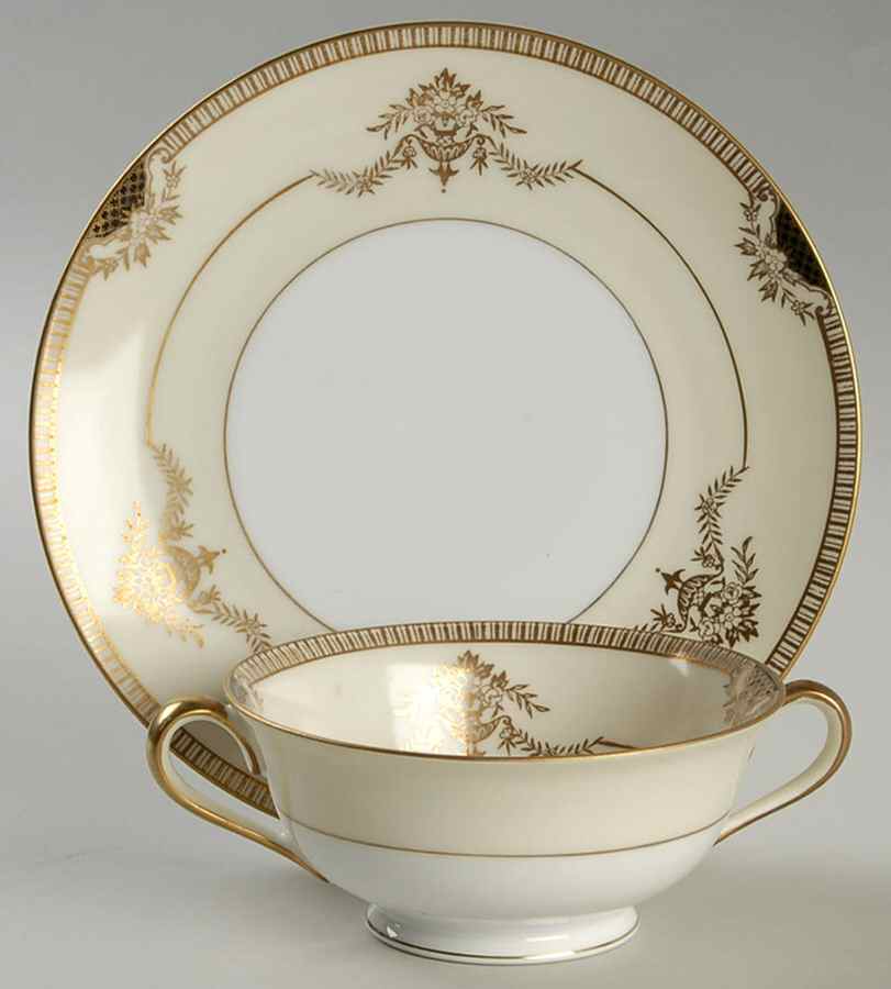 Goldier Footed Cream Soup Bowl & Saucer Set by Noritake-1