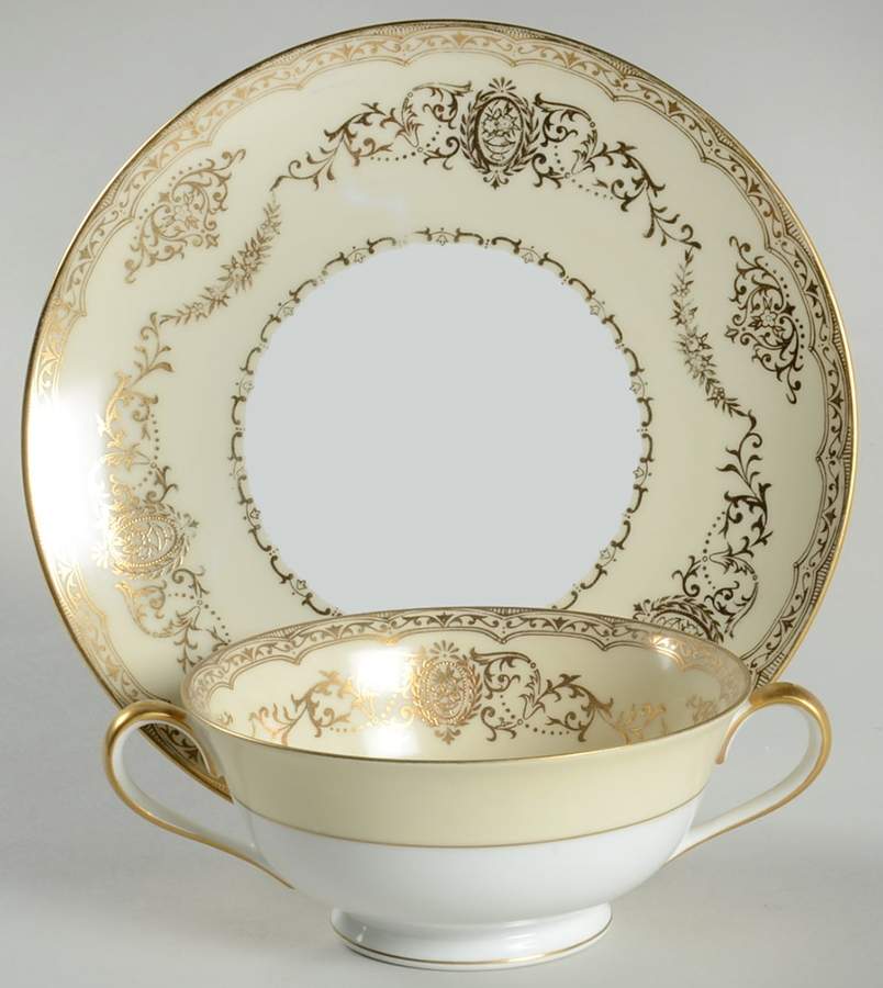 Goldmount Footed Cream Soup Bowl & Saucer Set by Noritake-1