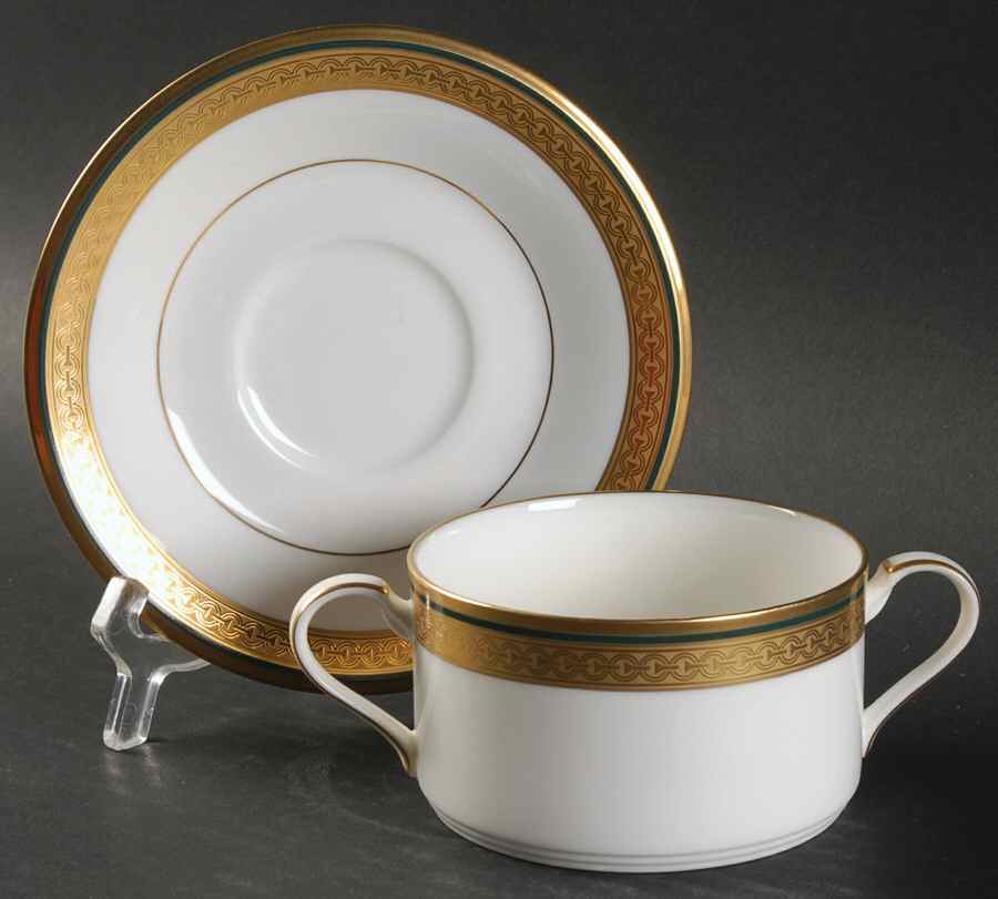 Golden Mastery Flat Cream Soup Bowl & Cup Saucer Set by Noritake-1