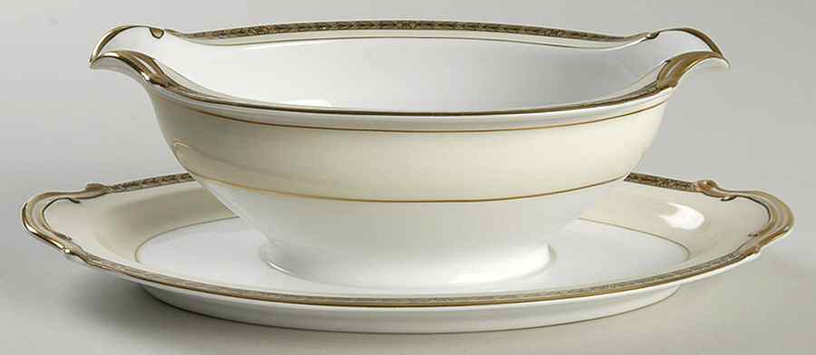 Goldnoir Gravy Boat with Attached Underplate by Noritake-1