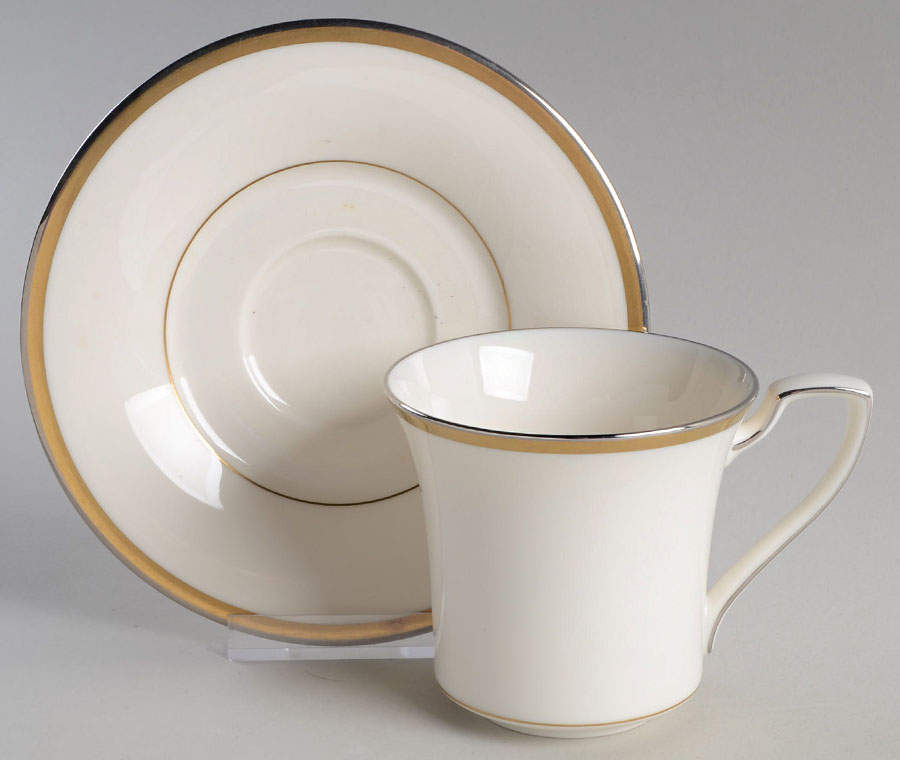 Gold and Platinum Flat Cup & Saucer Set by Noritake-1