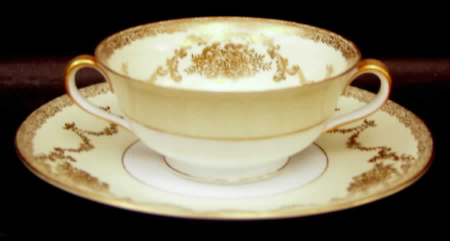 Gold Queen Footed Cream Soup Bowl & Saucer Set by Noritake-1