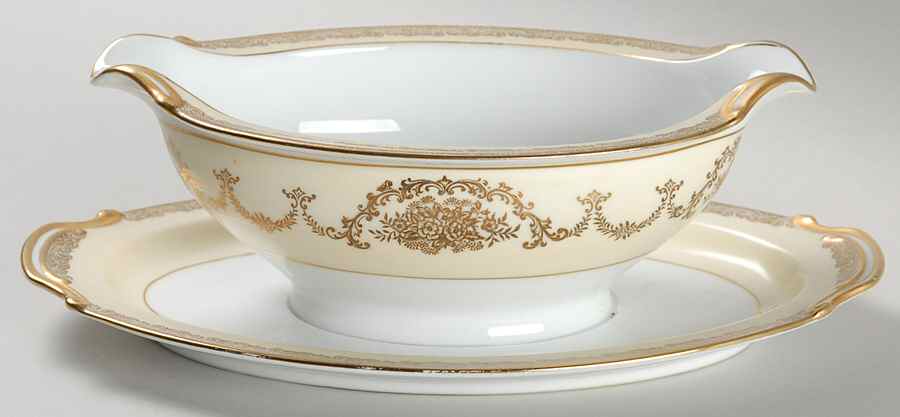 Gold Queen Gravy Boat with Attached Underplate by Noritake-1