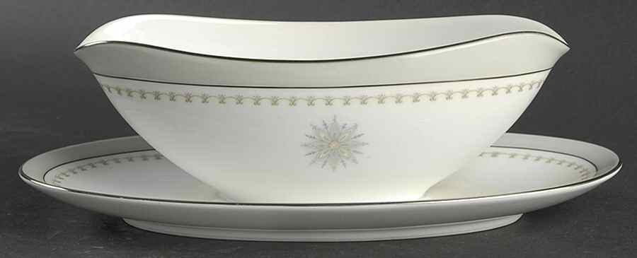 Gotham (Platinum) Gravy Boat with Attached Underplate by Noritake-1