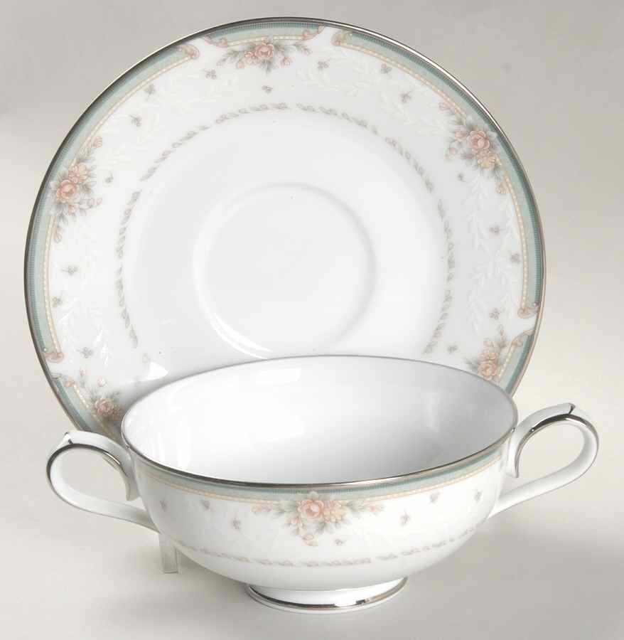 Greenbrier Footed Cream Soup Bowl & Cup Saucer Set by Noritake-1