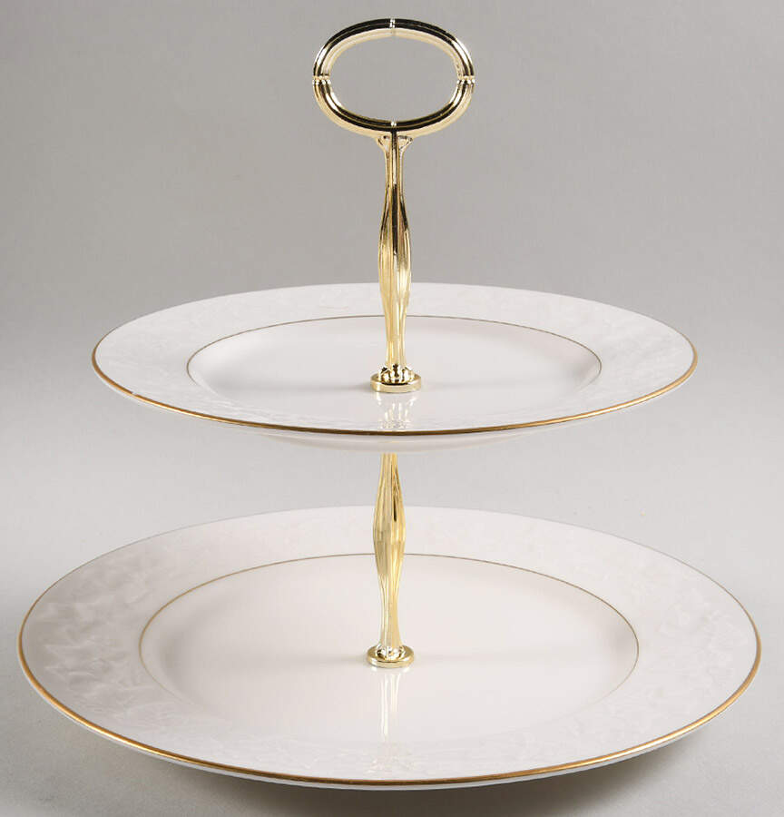 Halls of Ivy (Gold Trim) 6 5/8"-10"  2 Tiered Serving Tray (Dp, Sp) HC by Noritake-1