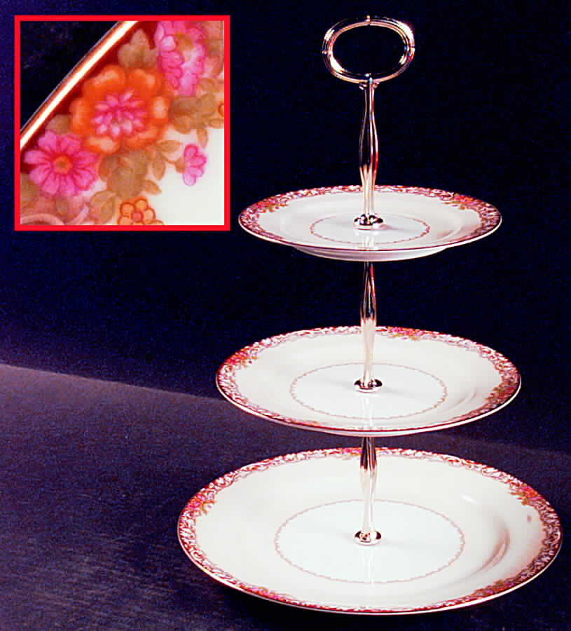 Harmony (Gold Trim) 13 7/8"-14 1/4" 3-Tiered Serving Tray(DP,SP,BB) HC by Noritake-1