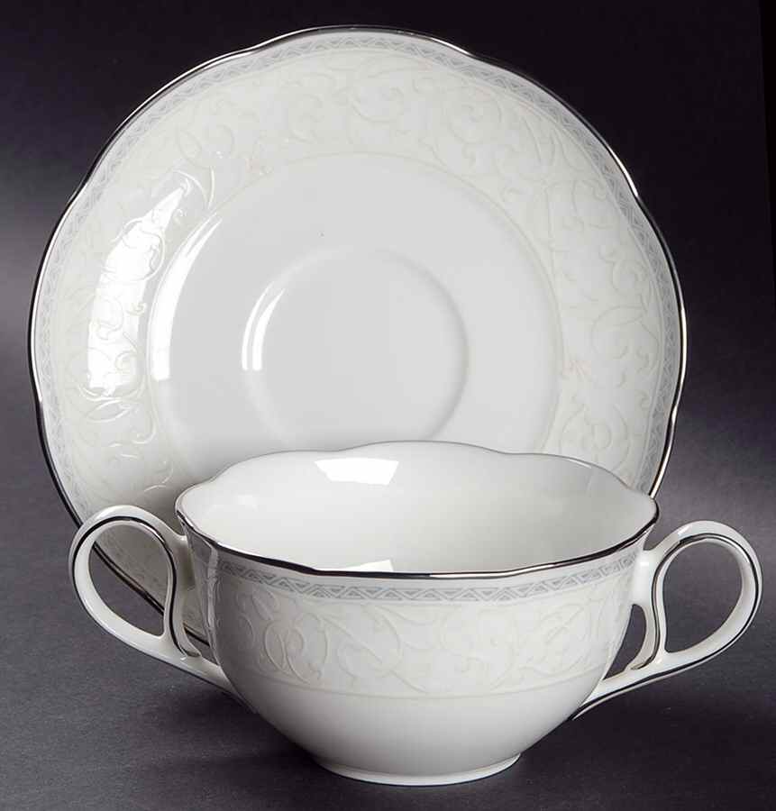 Hermitage Flat Cream Soup Bowl & Cup Saucer Set by Noritake-1