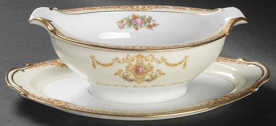 Hibiscus Gravy Boat with Attached Underplate by Noritake-1