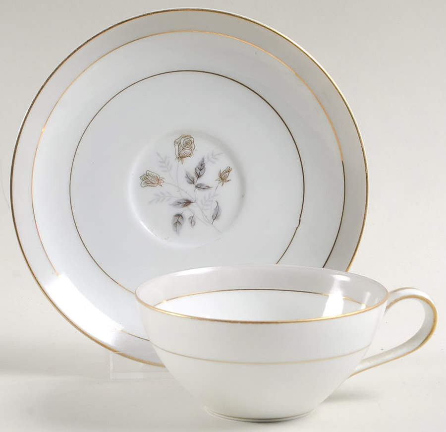 Holbrook (Gold Trim) Flat Cup & Saucer Set by Noritake-1