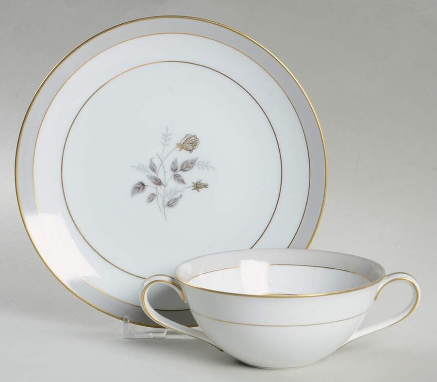 Holbrook (Gold Trim) Flat Cream Soup Bowl & Saucer Set by Noritake-1