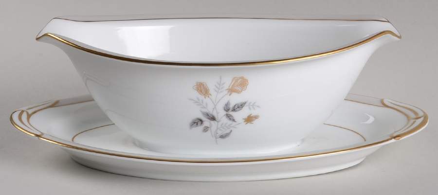 Holbrook (Gold Trim) Gravy Boat with Attached Underplate by Noritake-1