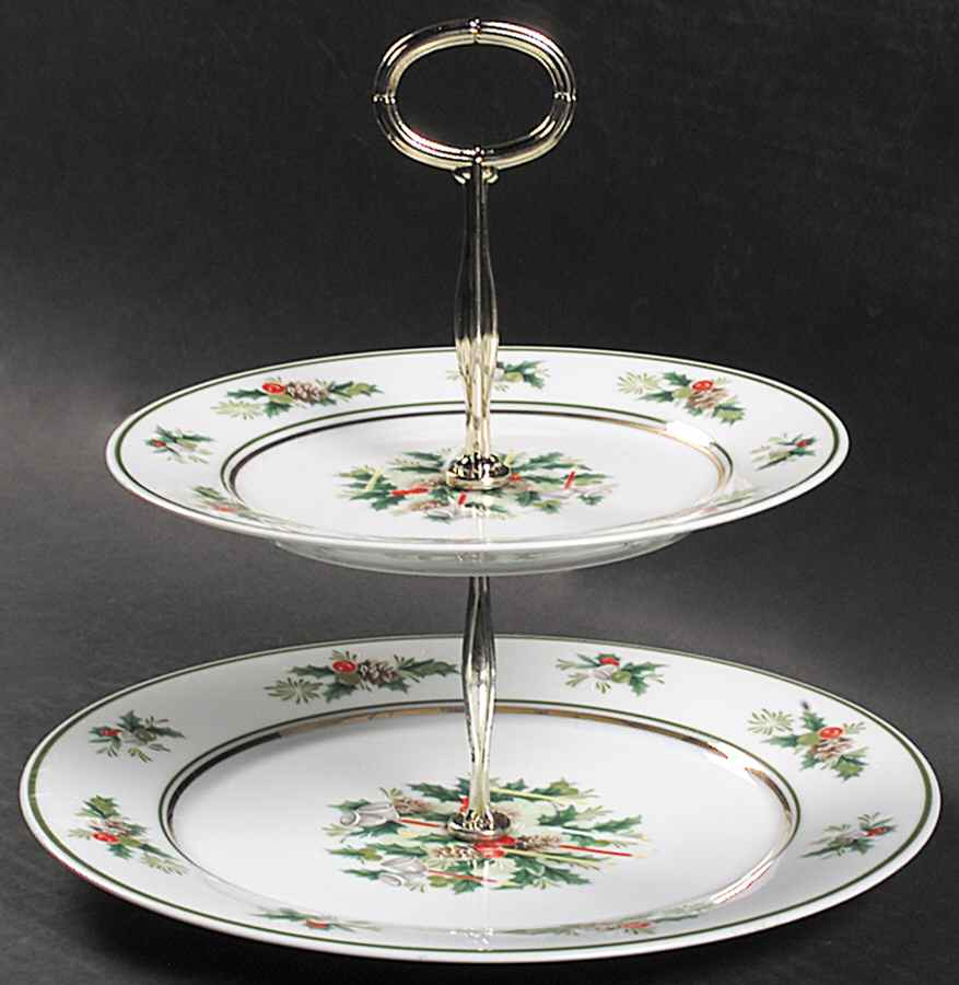 Holly 6 5/8"-10"  2 Tiered Serving Tray (Dp, Sp) HC by Noritake-1