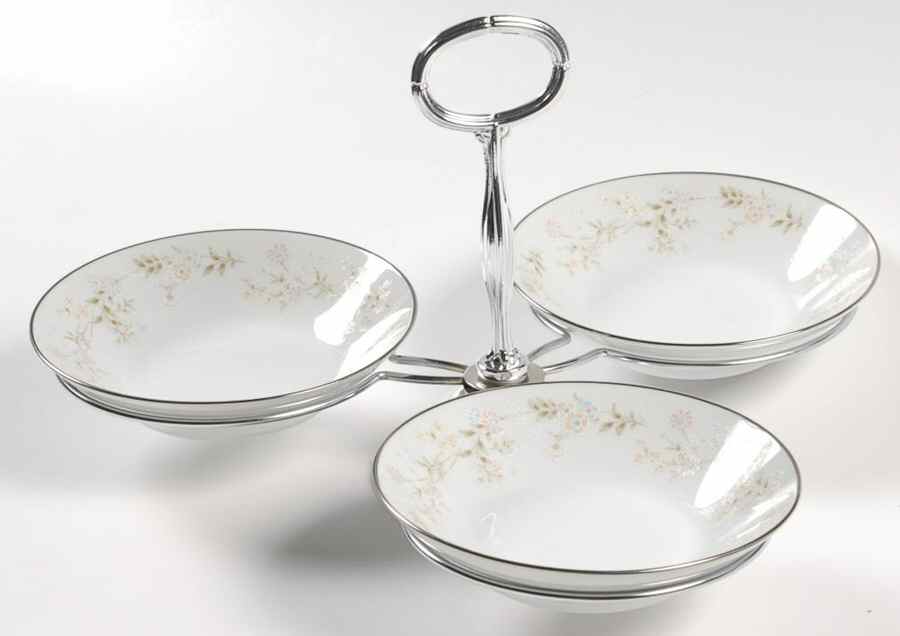 Holbrook (Platinum) 7" x 12" 3-Part Relish & Metal Stand (FR) HC by Noritake-1