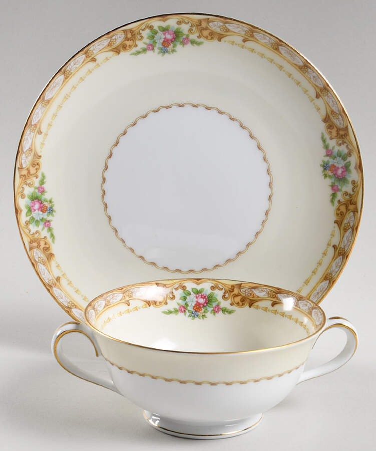 Homeric Footed Cream Soup Bowl & Saucer Set by Noritake-1