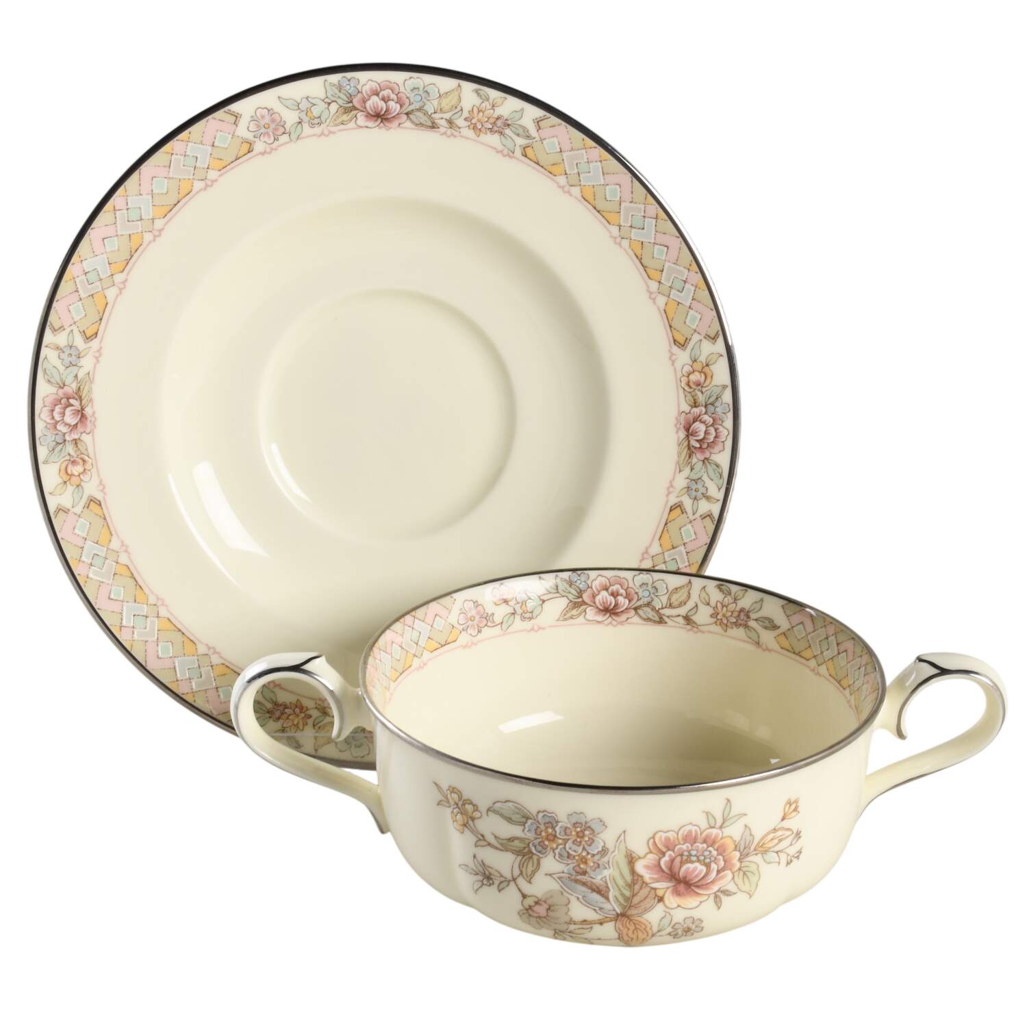 Imperial Garden Flat Cream Soup Bowl & Cup Saucer Set by Noritake-1
