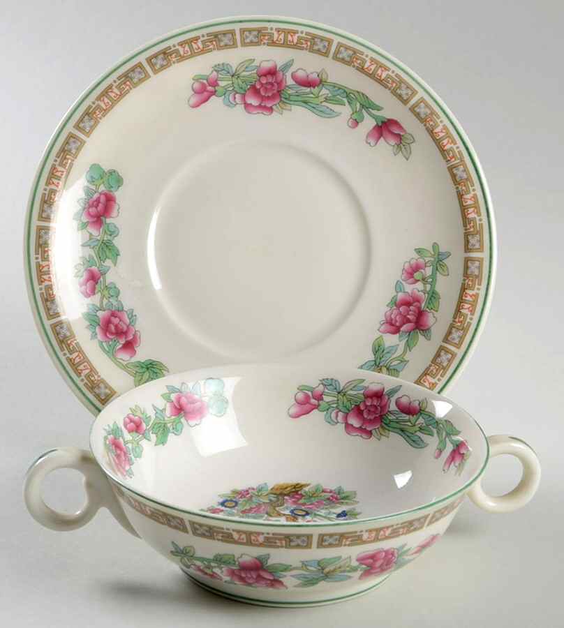 Indian Tree Flat Cream Soup Bowl & Saucer Set by Noritake-1