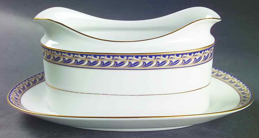 Indigo Waltz Gravy Boat with Attached Underplate by Noritake-1
