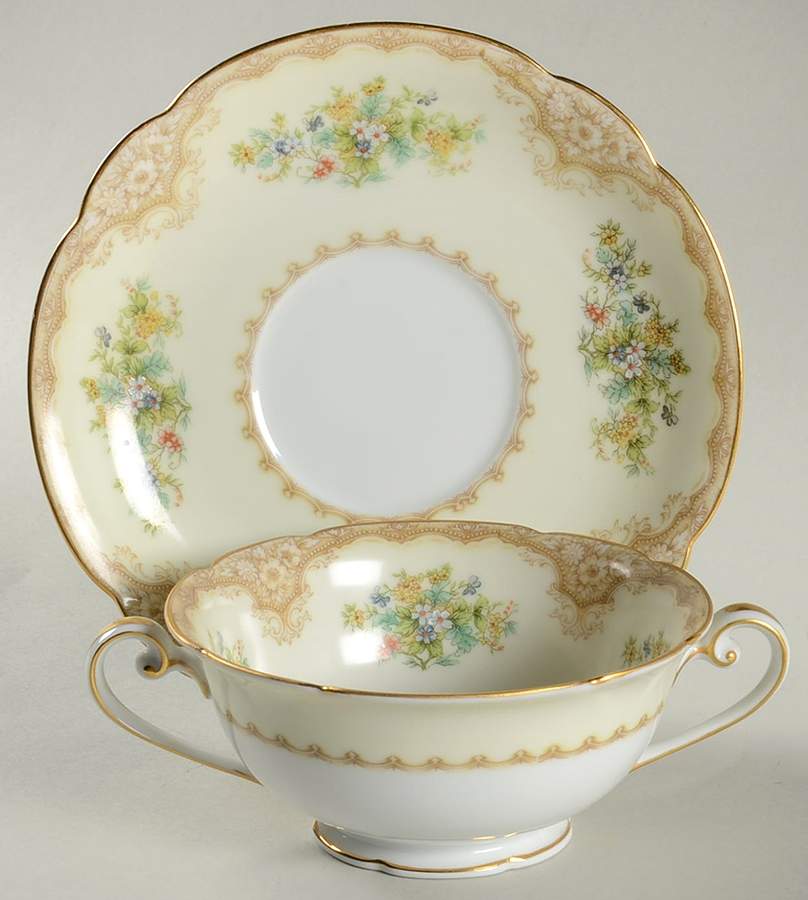 Iris Footed Cream Soup Bowl & Saucer Set by Noritake-1