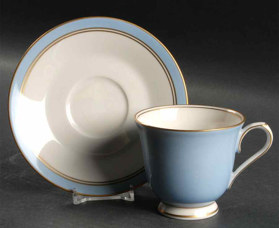 Ivory & Azure Footed Cup & Saucer Set by Noritake-1