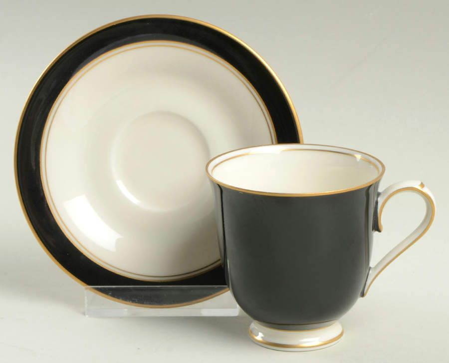 Ivory & Ebony Footed Demitasse Cup & Saucer Set by Noritake-1