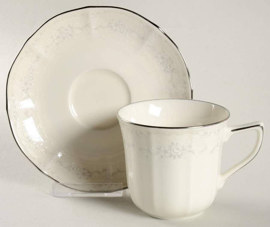 Ivory Lace Flat Cup & Saucer Set by Noritake-1