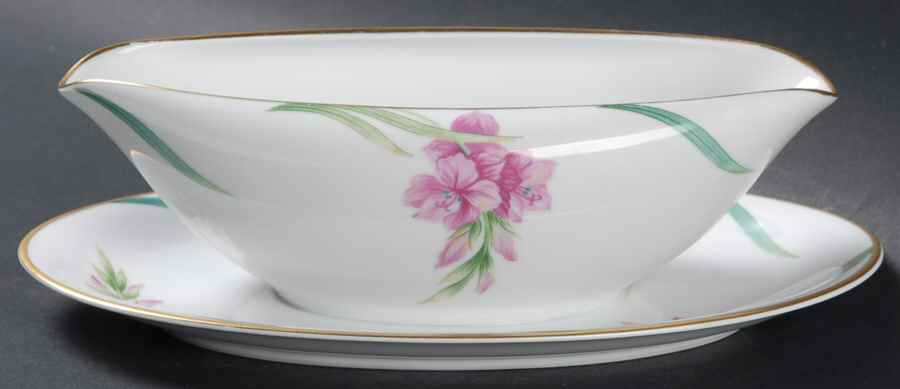 Karen (5141, Gold Trim) Gravy Boat with Attached Underplate by Noritake-1