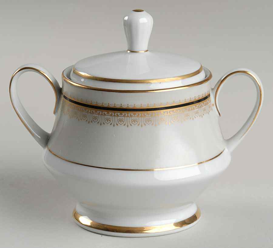 Karen (2671, Black & Gold) Sugar Bowl & Lid by Noritake-1
