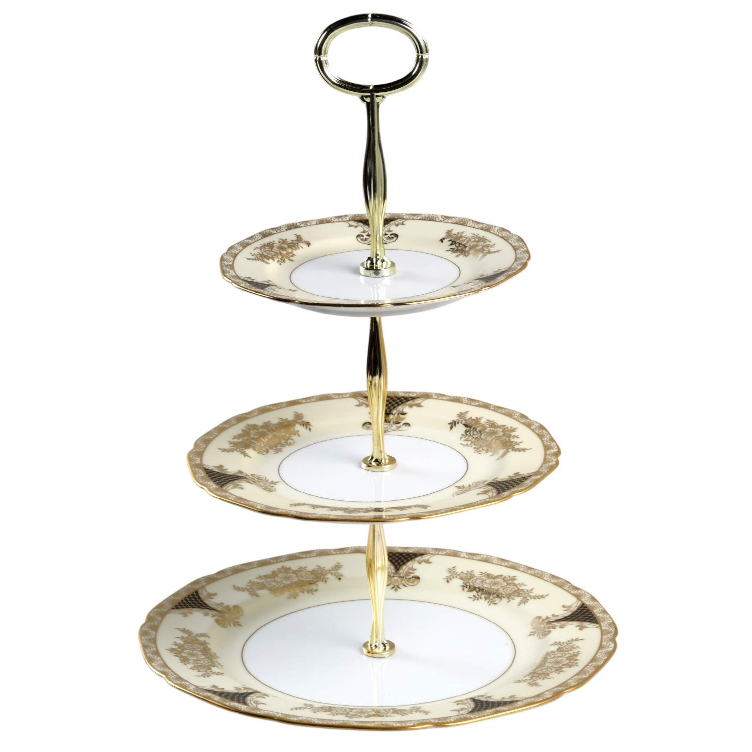 Kenwood (Black, Scalloped) 13 7/8"-14 1/4" 3-Tiered Serving Tray(DP,SP,BB) HC by Noritake-1