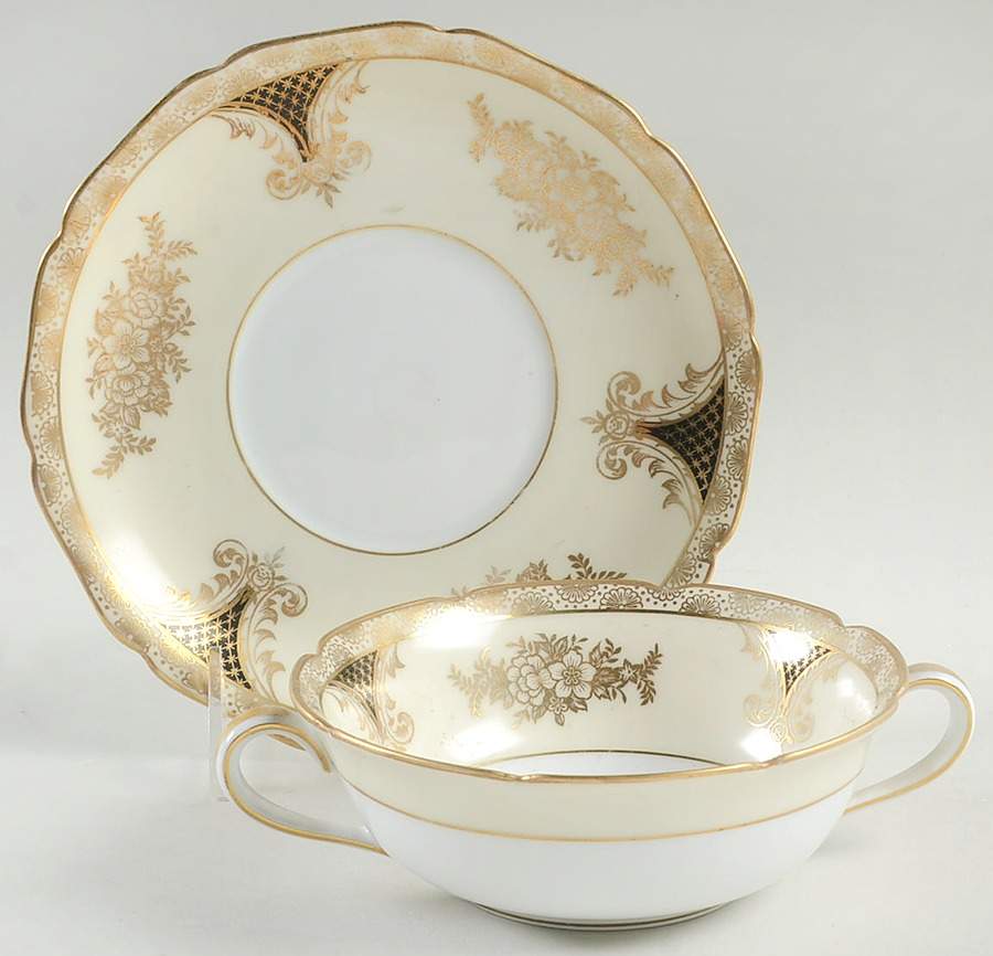Kenwood (Black, Scalloped) Flat Cream Soup Bowl & Saucer Set by Noritake-1