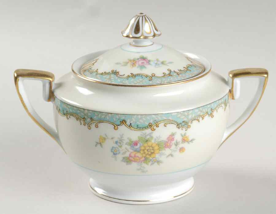 Lanare (Green Inner Ring) Sugar Bowl & Lid by Noritake-1