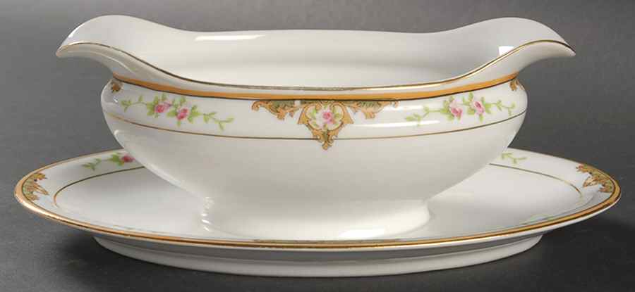 Lancashire (Gold, 1920's) Gravy Boat with Attached Underplate by Noritake-1