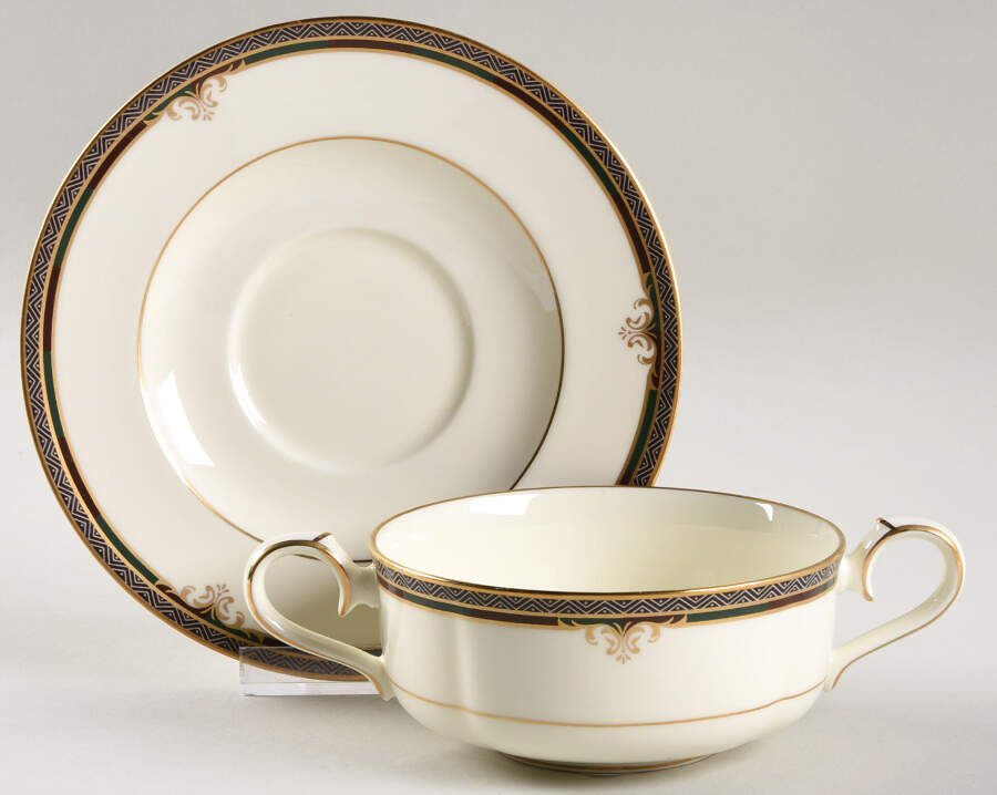 Lady Quentin Flat Cream Soup Bowl & Cup Saucer Set by Noritake-1