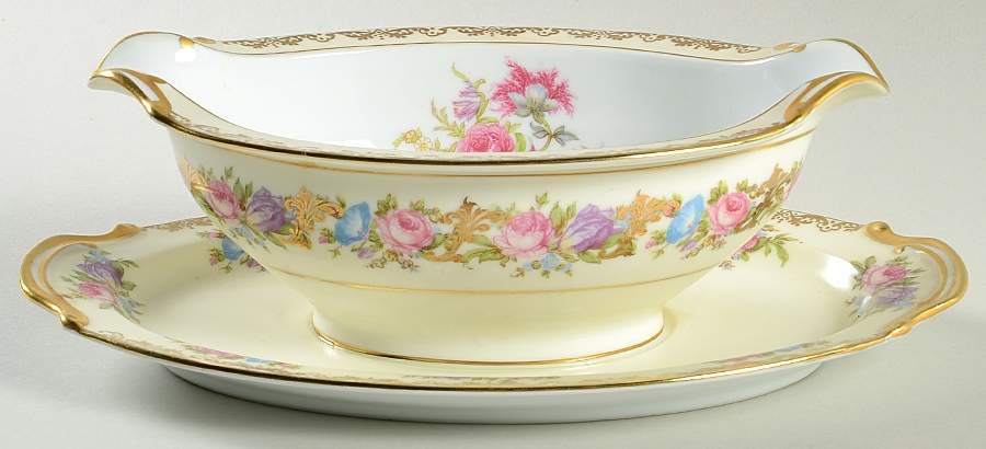 Lady Rose Gravy Boat with Attached Underplate by Noritake-1