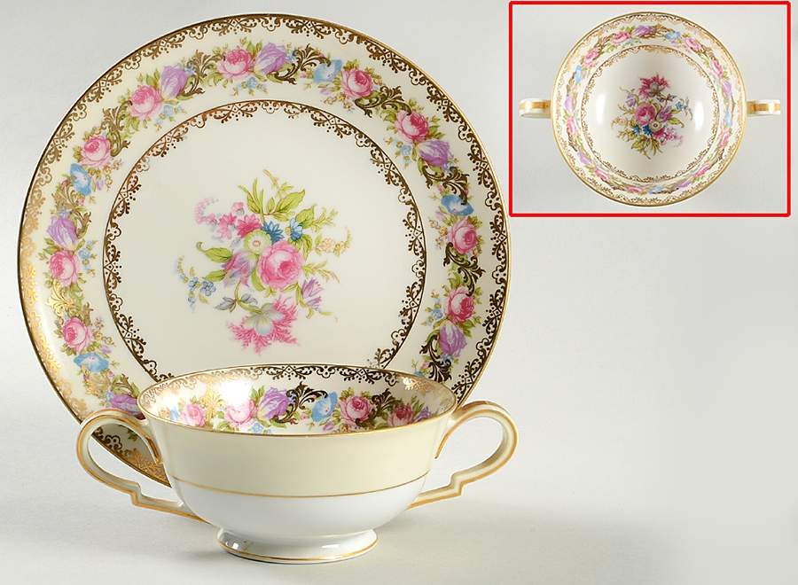 Lady Rose Footed Cream Soup Bowl & Saucer Set by Noritake-1