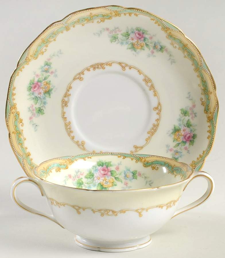 Larue (Gold Trim) Footed Cream Soup Bowl & Saucer Set by Noritake-1