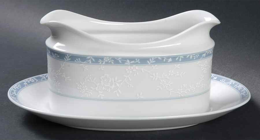 Lace Shadow Gravy Boat with Attached Underplate by Noritake-1