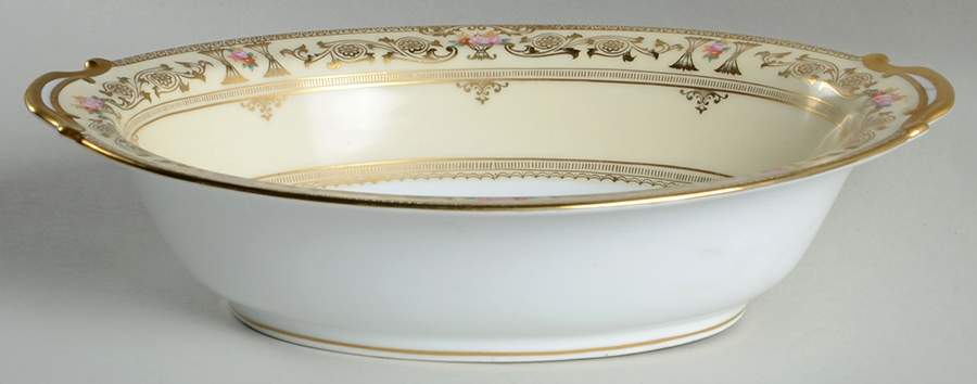 Laurel (Cream Border, Flowers) 10" Oval Vegetable Bowl by Noritake-1