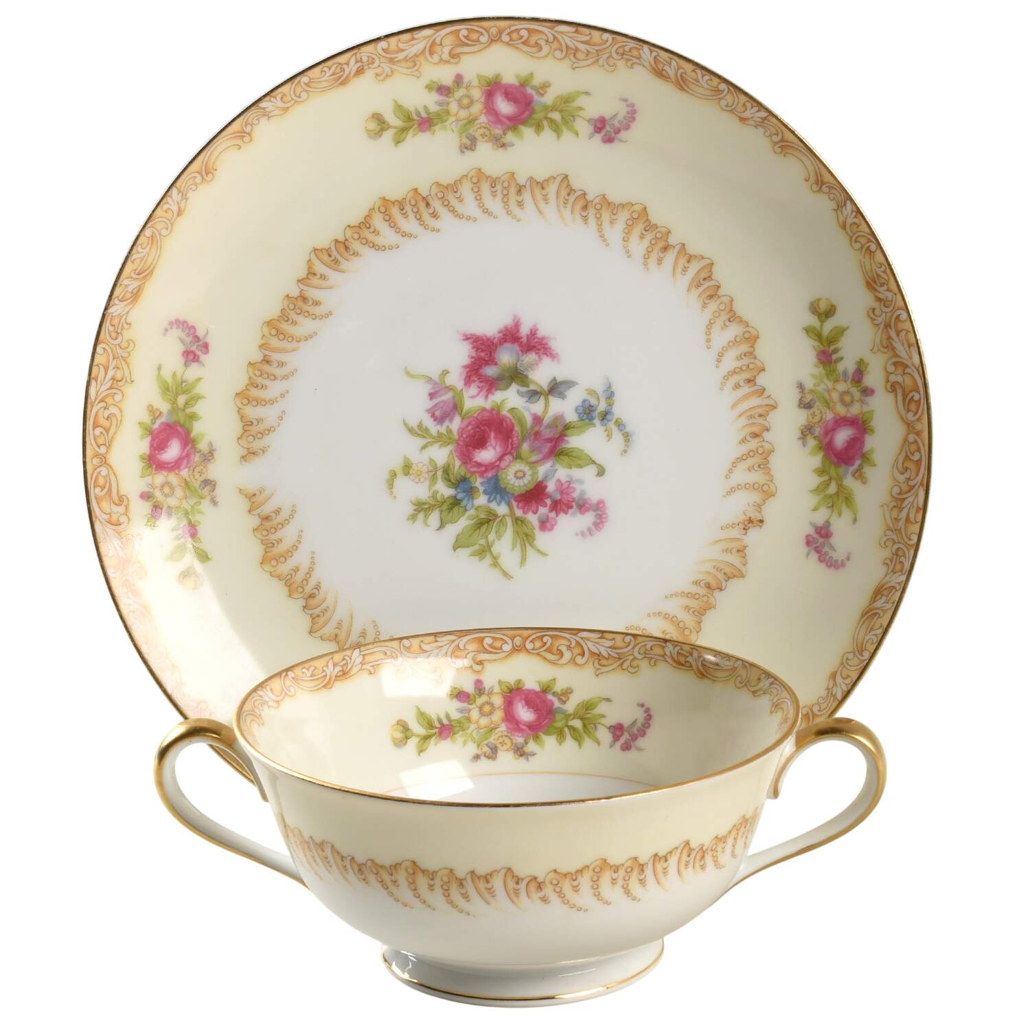 Lavegas Footed Cream Soup Bowl & Saucer Set by Noritake-1